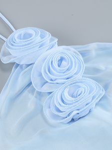Evening Party Club <strong>Dresses</strong> <strong>Sexy</strong> Halter Neck 3D Flower Pencil Long <strong>Dress</strong> Women Light <strong>Blue</strong> Spaghetti Strap Cashmere Vacation Style - Product Image 3