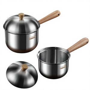 Moresi 304 Stainless Steel Milk <b>Pot</b> With Lid Large Capacity Uncoated Beechwood Handle Multi Purpose Cooking <b>Pot</b> - Product Image 2