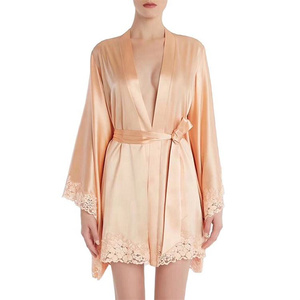 Summer Ladies Luxury 100% Polyester Lace <strong>Bride</strong> Lingerie Pure Kimono Blank Black Satin Women Silk Robes - Product Image 3