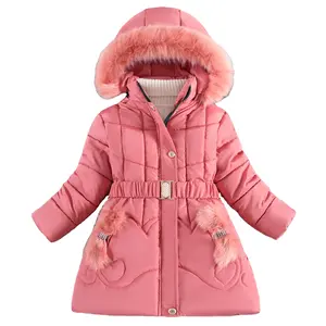 Casaco de inverno quente de veludo para meninas de 5 a 10 anos, casaco parka longo fashion para meninas, roupa de inverno infantil com capuz grosso