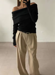 Vêtements pour femmes personnalisés, automne 2025, nouvelle mode, épaulettes, haut en tricot, col rond rétro, manches courtes, pull décontracté pour femmes - Product Image 3