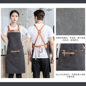 Delantal de lona de algodón grueso color azul lago con bolsillos para personal de restaurante y bar, uniformes hechos a medida - Product Image 4