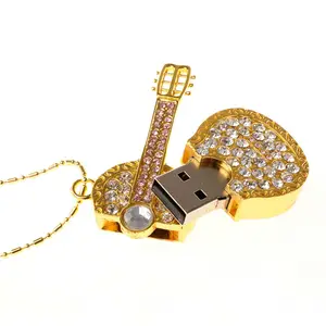 Cheap Violin USB Sticks Jewelry Guitar USB Flash Drive Diamond for Custom Logo Birthday Gifts Wholesale 64GB USB Drive