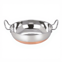 Kadai en acier inoxydable chromé, sans rouille, poli miroir, écologique, adapté aux aliments, rond, 14-36 cm, avec fond en cuivre