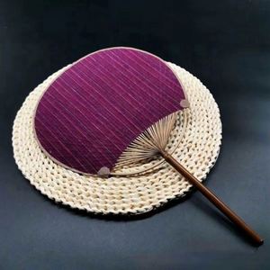 Éventail rond fait main, éventail à main coloré de style chinois avec manche en bambou, cérémonie du thé - Product Image 4