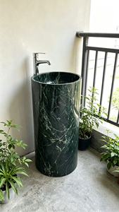 Lavabo con Pedestal de Mármol Verde de Diseño Personalizado, Decoración de Baño de Lujo - Product Image 2