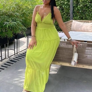 Ropa de Verano para Mujer - Vestidos Elegantes de Color Sólido con Cuello Halter y Cintura Ajustada, Inspirados en la Moda Africana - Product Image 4