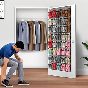 Over The Door <b>Shoe</b> Organizer 40 Pockets Mesh Hanging <b>Storage</b> Behind Door <b>Shoes</b> Rack Grey Non Woven Fabric - Product Image 5