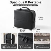 Sac de maquillage en PU grande capacité avec double fermeture éclair, sac de toilette de voyage avec sangle de bagage intégrée et support en PP