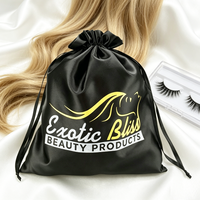 Sac à cordon en satin de luxe avec logo personnalisé pour extensions de cheveux, perruques, lots de cheveux, cosmétiques, voyage, rangement anti-poussière, pochette en soie, vente en gros