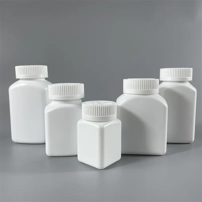 Cápsula de plástico hdpe 30ml, recipiente farmacêutico para vitamina, suplemento, garrafa quadrada, 30ml, 50ml, 60ml, 100ml