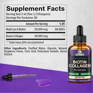Complément Liquide Haute Concentration en Biotine 20 000 mcg et Collagène 40 000 mcg pour Femmes et Hommes - Soutien Peau, Cheveux et Ongles - Product Image 6