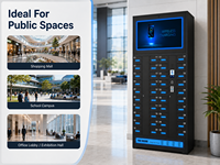 40 casiers de recharge pour smartphones avec grand écran publicitaire, noir mat, armoire de recharge mobile en libre-service pour centres commerciaux et bureaux