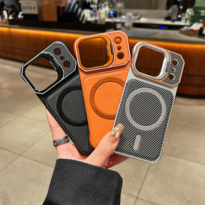 New Carbon fiber <b>Camera</b> frame Magnetic Phone case for <b>iPhone</b> 18 17 16 15 Pro Max Stand Textured Bumper Bracket matte Back <b>Cover</b> - Product Image 3