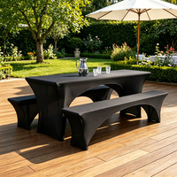 Ensemble de housses de table modernes trois pièces en polyester élastique, best-seller, pour extérieur, avec nappe et housse de banc en spandex