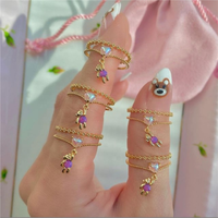 Nouveau INS Simple ours en peluche amour couleur Zircon coeur anneaux mignon Animal fleur papillon anneau pour femmes filles mode bijoux cadeaux