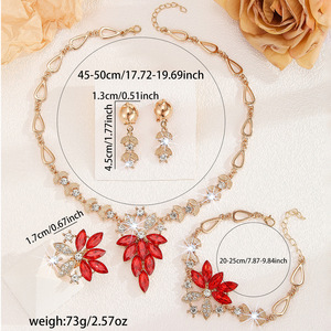 Parure de bijoux quatre pièces en diamant rouge pour femme, collier, boucles d'oreilles, bague et bracelet, idéale pour mariage, collection transfrontalière - Product Image 2
