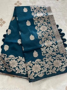 Sari de Seda Banarasi Pura de la Mejor Calidad con Trabajo Zari, Sari Tradicional Indio para Bodas, Festivales y Fiestas en Venta - Product Image 3