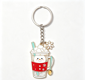 Custom Zinc Alloy Coffee Cup Keychain Enamel Drink Cup <b>Keyring</b> Snowman Snowflake Promotional Souvenir Gift - Product Image 4