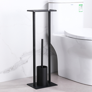 Support de brosse WC autoportant minimaliste avec porte-rouleau de papier toilette, en plastique noir mat, pour rangement de salle de bain - Product Image 3