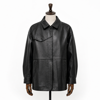 Abrigo Mac de Piel de Oveja Semilicuada Negra Encerada para Mujer, Casual de Invierno, Cortavientos, Teñido Liso, con Botones Cubiertos de Poliéster