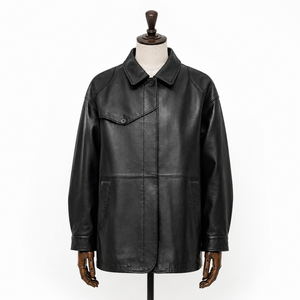 Manteau <span class=keywords><strong>Mac</strong></span> en peau de mouton semi-tannée à la cire noire pour femme, coupe décontractée, coupe-vent, teint uni, avec boutons recouverts de tissu et polyester - Product Image 1