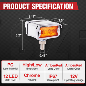 Feux de gabarit double face 12 LED ambre/rouge pour camions et remorques, feux de dégagement à fixer sur les ailes pour camions lourds 12V, semi-remorques, IP67 - Product Image 3