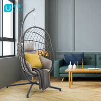 Uland mobilier d'extérieur jardin adulte suspendu oeuf balançoire chaise avec support en métal en osier rotin balançoire extérieure