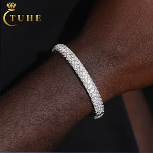 Factory Wholesale Rapper's Jewelry Gift 925 Sterling Silver Prong VVS Moissanite Diamond Iced Out Twisted Shape Bangle Bracelet