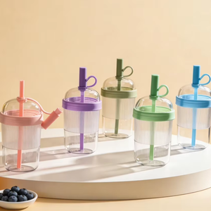 New 540ml Tritan <b>Straw</b> Cup With Hand Grip Reusable Eco-Friendly Waterproof Multicolor Cross-Border Portable for Milk Tea Coffee - Product Image 1