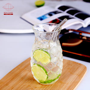 Vasos de vidrio fríos transparentes de alta calidad, vasos en forma de piña con pajita, tazas de vidrio de agua redondas únicas - Product Image 3