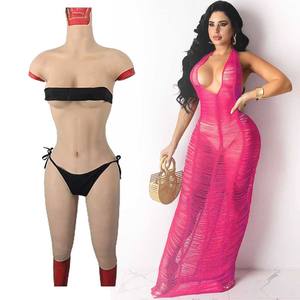 Combinaison de corps féminin bon marché combinaison en silicone 5e <span class=keywords><strong>vagin</strong></span> culotte faux seins plaque pour mascarade déguisement travesti Sissy - Product Image 1