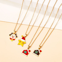 Collier tendance pour femme de bureau, thème Noël, avec pendentifs rennes, Père Noël, clochettes en alliage, cadeau