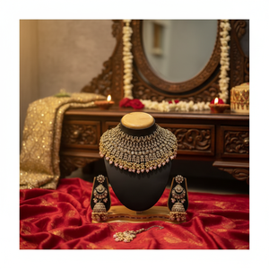 <b>Gold</b> Plated Pearl Ethnic Bridal Wedding Shadow Choker Necklace <b>Set</b> Earrings Maang Tikka Trendy Handmade High Quality Latest Gift - Product Image 3