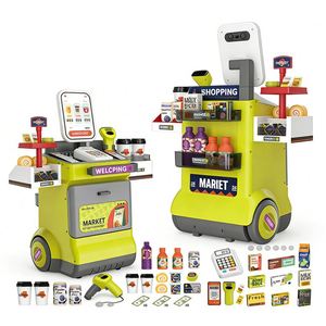 Juego de Juguetes Educativos de Supermercado para Niños: Caja Registradora, Dinero de Juguete, Carrito de Compras y Puesto de Mercado para Juego de Rol - Product Image 2