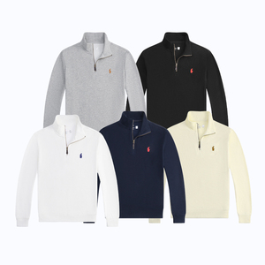 Suéter de Punto Casual de Algodón con Bordado de Lujo y Cierre de Cremallera de un Cuarto para Hombre, Estilo Polo, Personalizado, Tipo Ralph Lauren - Product Image 1