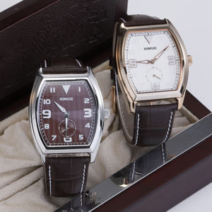 Montres-bracelets de luxe personnalisées en usine, bracelet en cuir marron, verre saphir, rectangle en acier, boucle carrée, 40 mm, cristal, tendance - Product Image 1