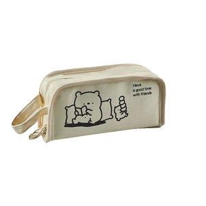 Astuccio in tela con design orsetto cartone animato, grande capacità, per studenti, cancelleria o regalo - Product Image 1