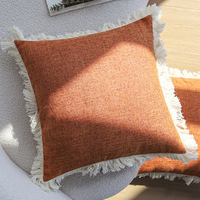 Ensemble de coussins carrés à franges en polyester et lin de couleur unie, style luxe léger, pour la décoration du canapé du salon
