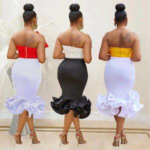 Re Mcgreen Star moda donna elegante gonna due pezzi Sexy senza spalline Top corto + gonna lunga abbigliamento da festa Club - Product Image 2