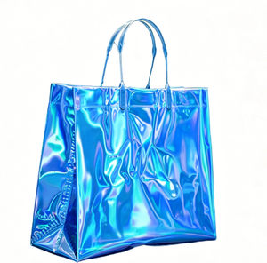 Sac de shopping pour femmes, personnalisé, coloré, laser holographique, transparent, imperméable, PVC, fond carré, sac cadeau, supermarché - Product Image 3
