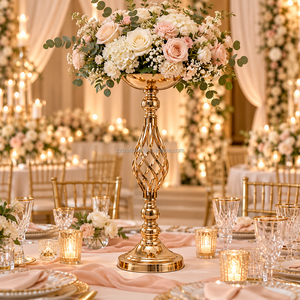 Ultimo Design: Supporto per Fiori da <span class=keywords><strong>Matrimonio</strong></span> in Oro e Argento, Centrotavola Floreale Alto in Metallo, Pronto per la Spedizione, Prezzo all'Ingrosso, MOQ Basso - Product Image 1