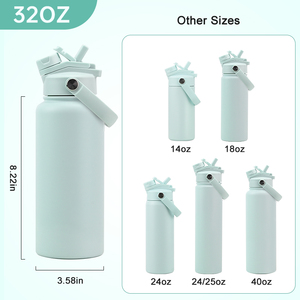 Gobelet Personnalisé avec Couvercle Coloré 18 oz 32 oz, <span class=keywords><strong>Bouteille</strong></span> d'Eau en Acier Inoxydable <span class=keywords><strong>Isotherme</strong></span> à Double Paroi Revêtement Poudre, avec Paille - Product Image 5