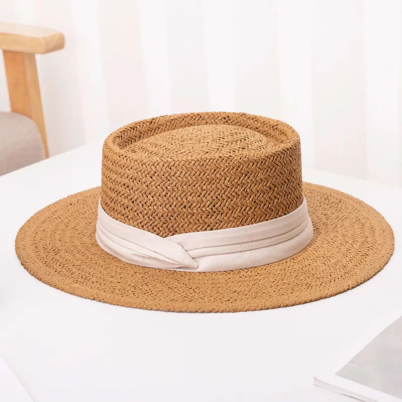 Chapéu de palha de aba grande para viagens casuais ao ar livre, chapéu de palha para praia com proteção solar, boné de palha