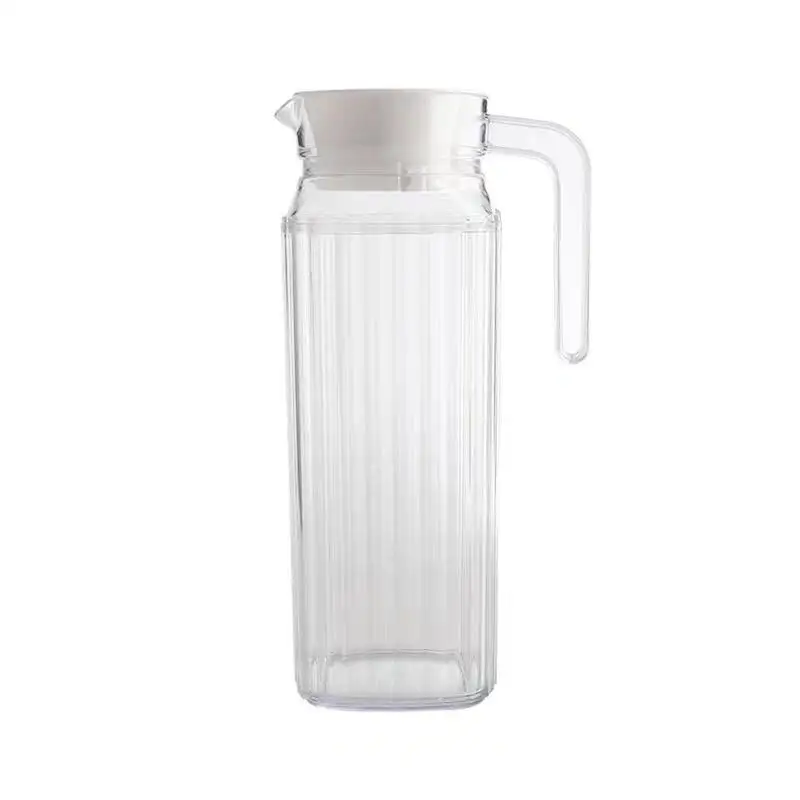 Factory Stock Restaurant Ice Water Home Plastic Kettle with Spout 1.1L Square Stripes Milk Tea Drinking Pitchers for Wholesale