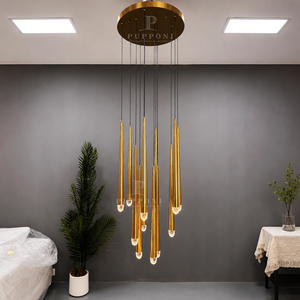 Luxury Cone Tube Brass Chandelier Multi Drop Cluster Pendant Light For High Ceiling Stairwell Villa Space - Product Image 3