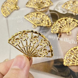 จี้พัดอะคริลิคเคลือบทองพร้อมดีไซน์ดอกไม้คริสตัลสำหรับทำสร้อยคอ DIY อุปกรณ์เสริมเครื่องประดับ - Product Image 4