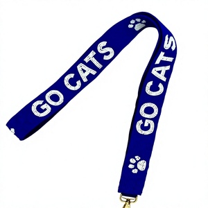 Lanière en cuir bleu Go Cats avec empreinte de patte brodée, crochet métallique, forme rectangulaire durable, thème lettres, fait main ANEES HANDICRAFTS - Product Image 1