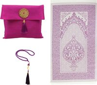 Ensemble tapis de prière musulman Hapton et tasbih avec sac portable, boîte islamique - Tapis doux pour femmes et hommes, cadeau de voyage pour Ramadan/Eid/Hajj (violet)