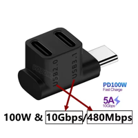 100W DC USB 3.2 Tipe C Male/Female 1 2 Adaptor OTG 10Gbps Data Cepat 4K Tablet USB-C Konverter Pengisian Daya 180 Derajat Bentuk U